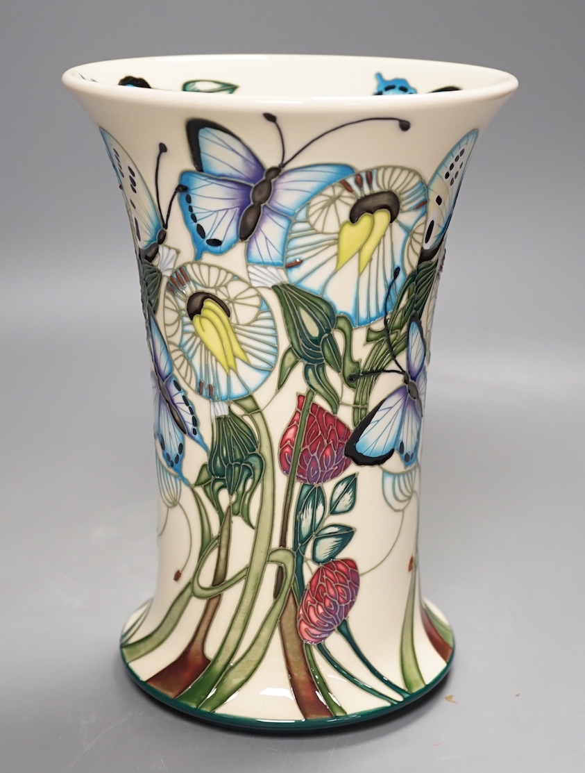 A Moorcroft 'butterfly' vase by Emma Bossons, 2009, 20.5 cms high.